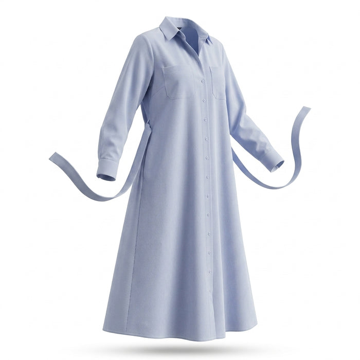 Women Stripe Belted Shirt Maxi Dress