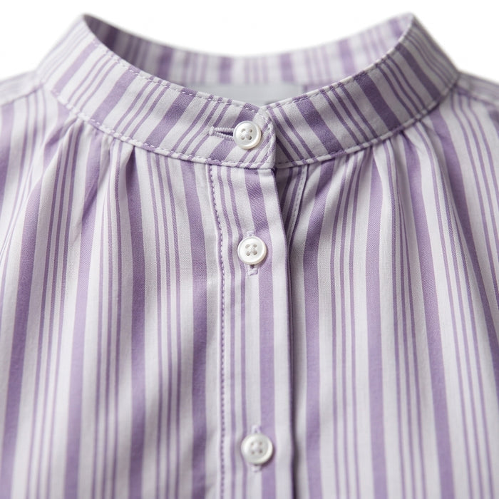 Women Striped Cap Sleeve Button Front Blouse