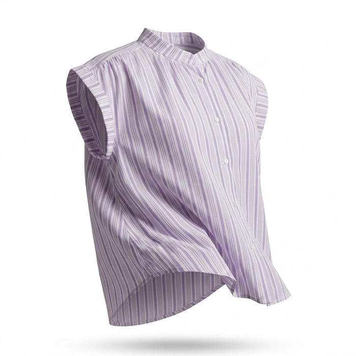 Women Striped Cap Sleeve Button Front Blouse
