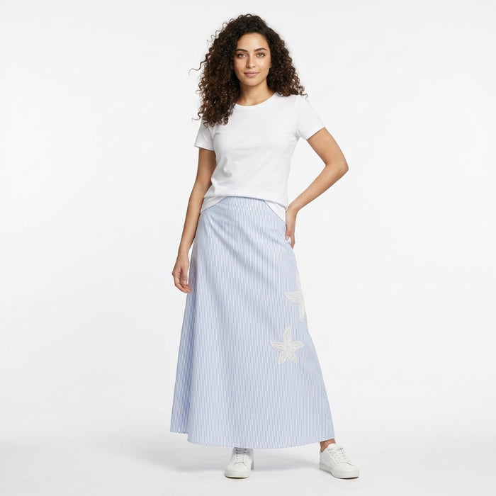Girls Striped Floral Lace Maxi Skirt