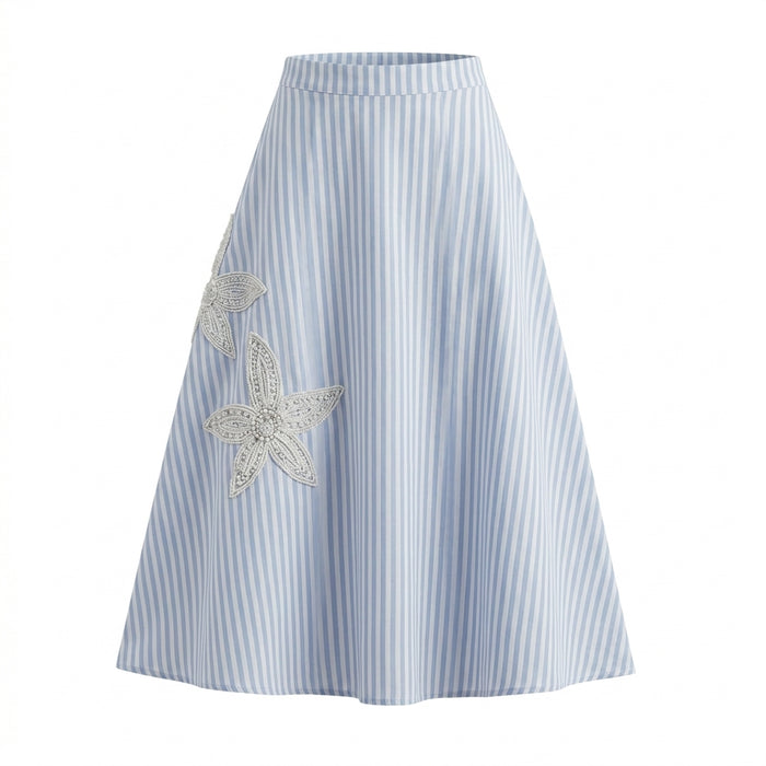 Girls Striped Floral Lace Maxi Skirt