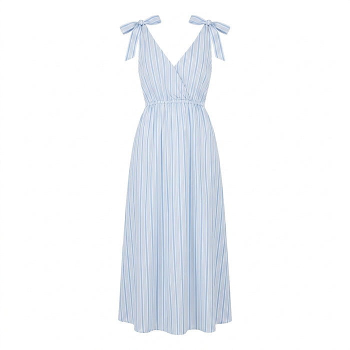 Women Striped Tie Shoulder Maxi Dress