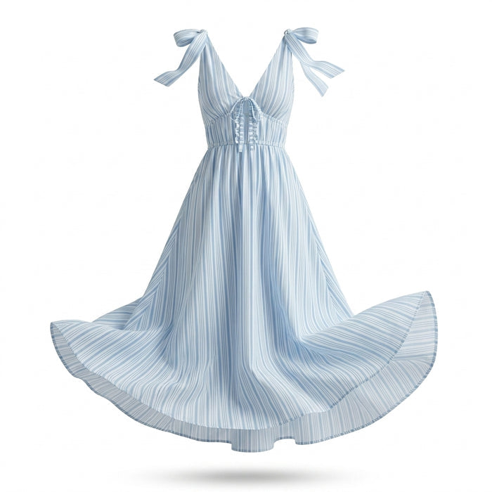 Women Striped Tie Shoulder Maxi Dress