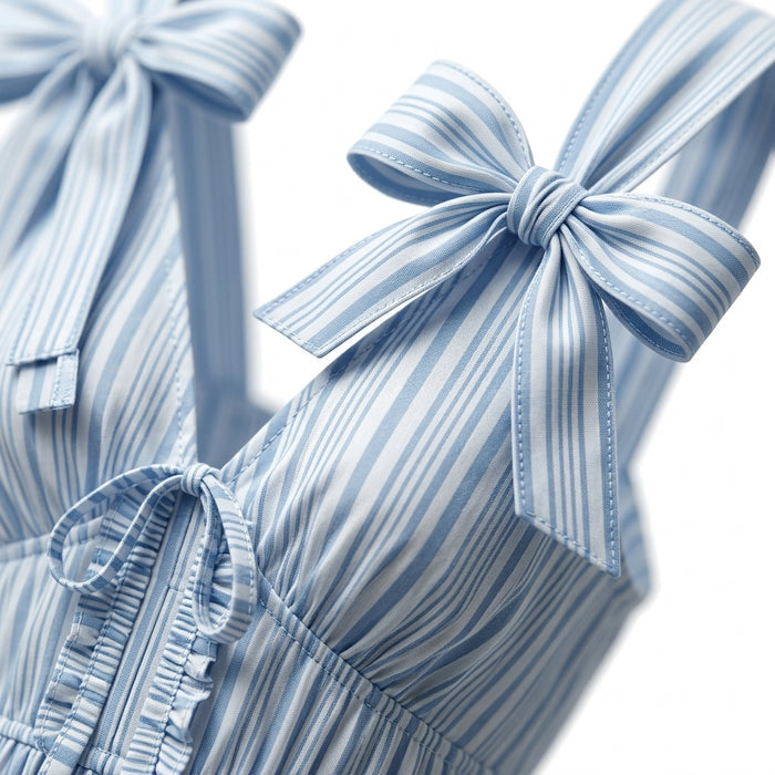 Women Striped Tie Shoulder Maxi Dress