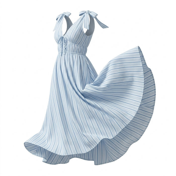 Women Striped Tie Shoulder Maxi Dress