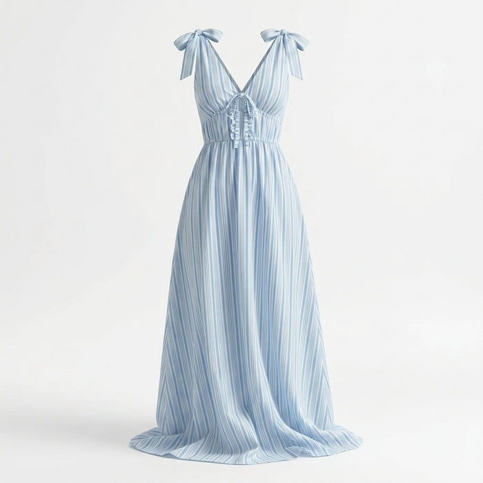 Women Striped Tie Shoulder Maxi Dress