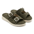 Women Suede Look Double Buckle Slide Sandals