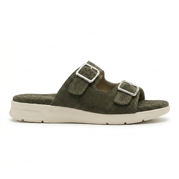Women Suede Look Double Buckle Slide Sandals