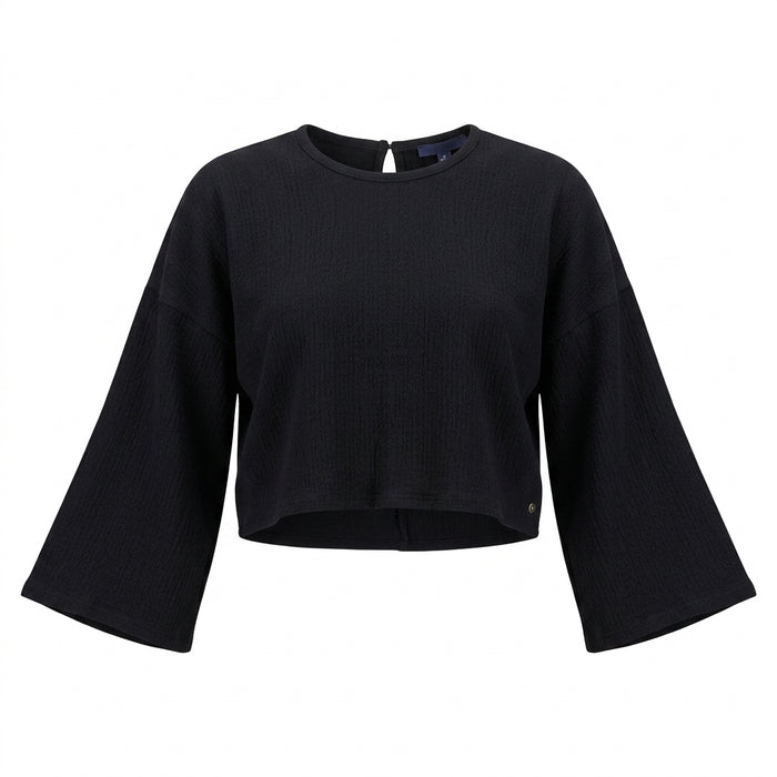 Women Textured Long Sleeve Cropped Top