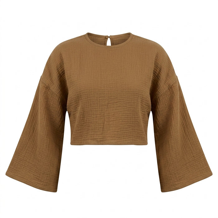 Women Textured Long Sleeve Cropped Top
