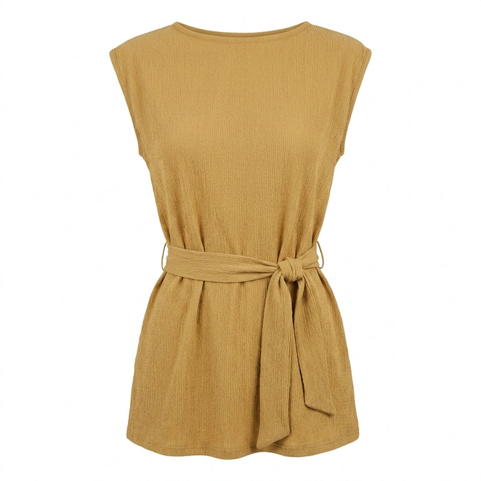 Women Textured Sleeveless Tie Waist Top