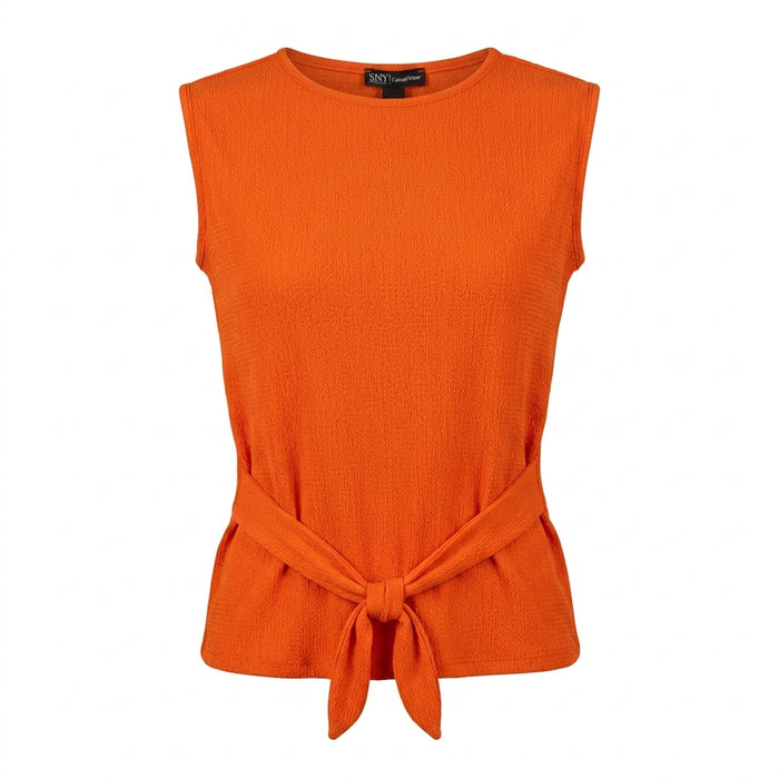 Women Textured Sleeveless Tie Waist Top