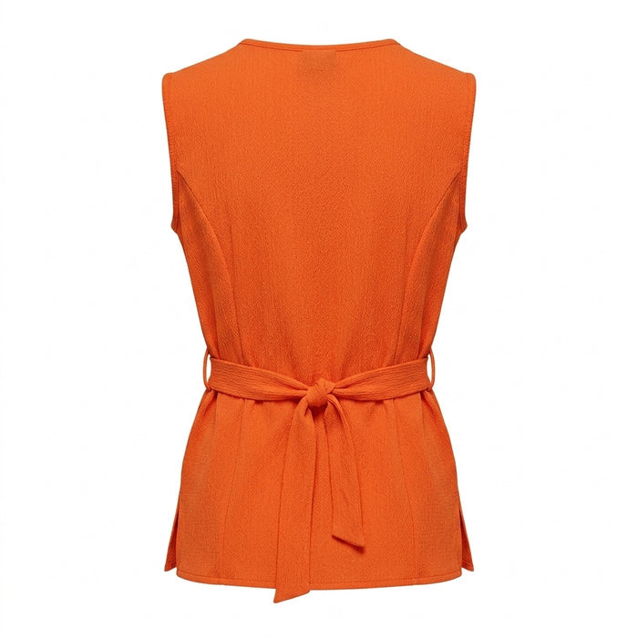 Women Textured Sleeveless Tie Waist Top