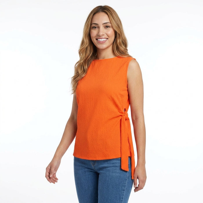 Women Textured Sleeveless Tie Waist Top