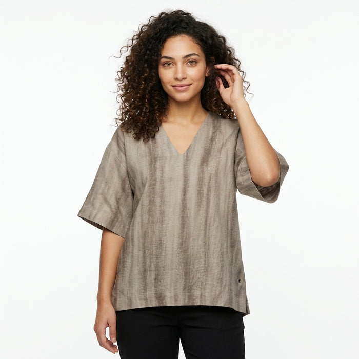 Women Textured V Neck Short Sleeve Top