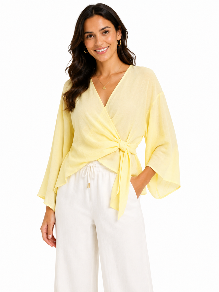 Women Tie Front Cover Up Blouse