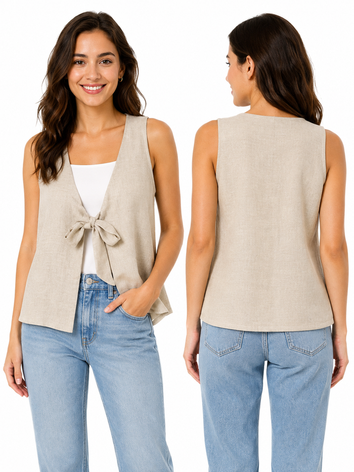 Women Tie Front Sleeveless Vest