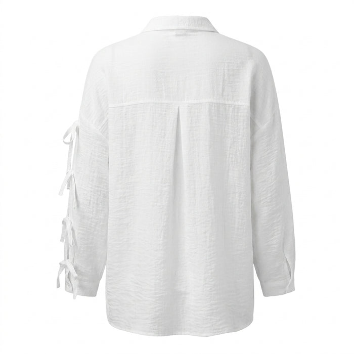 Women Tie Sleeve Button Front Blouse