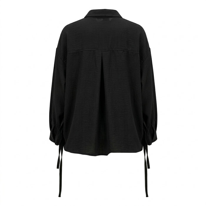 Women Tie Sleeve Button Front Blouse