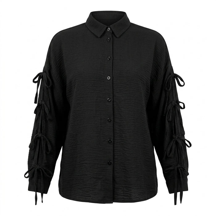 Women Tie Sleeve Button Front Blouse