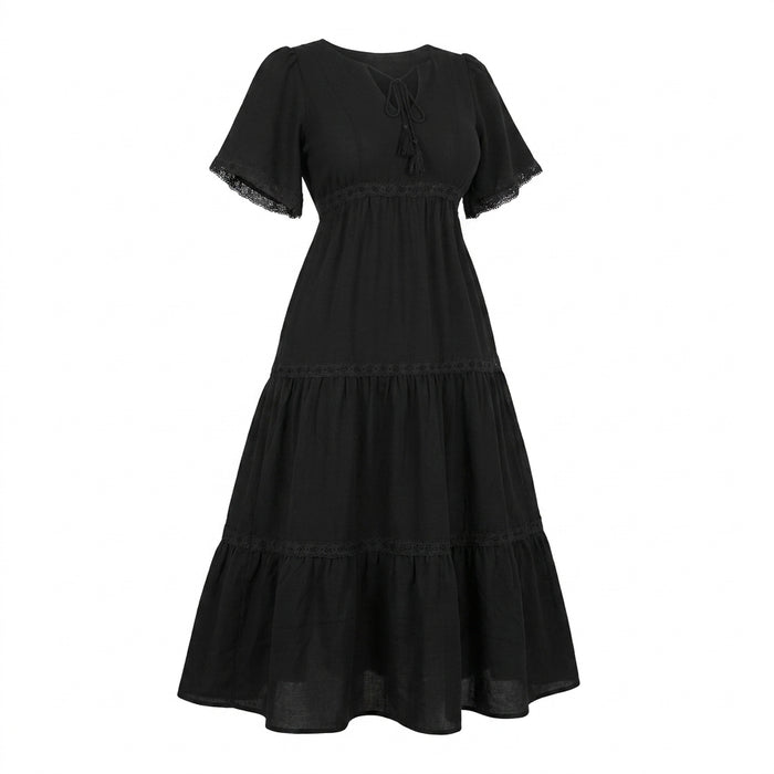 Women Tiered Maxi Dress With Front Tie