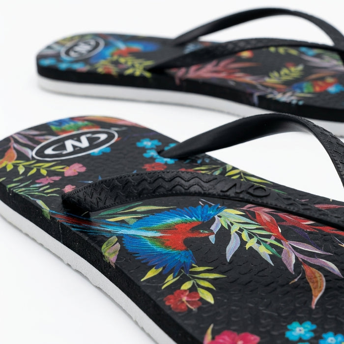 Women Tropical Floral Print Flip Flop Sandals