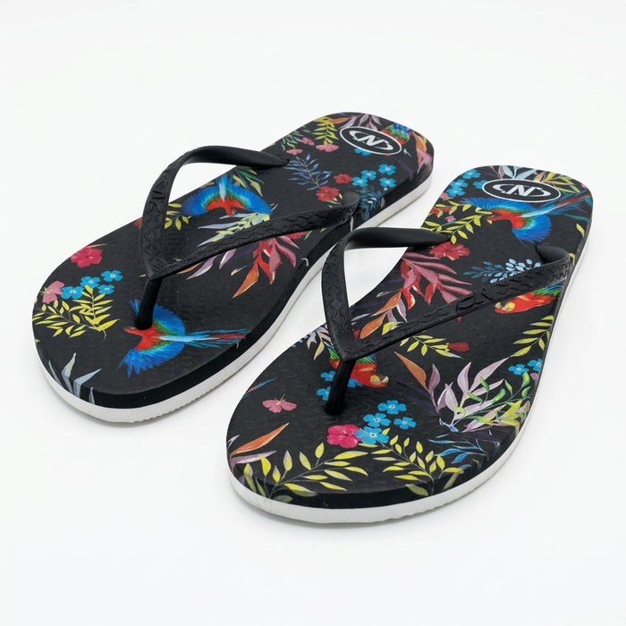 Women Tropical Floral Print Flip Flop Sandals