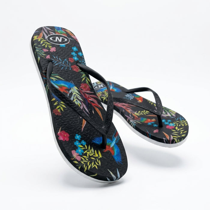 Women Tropical Floral Print Flip Flop Sandals
