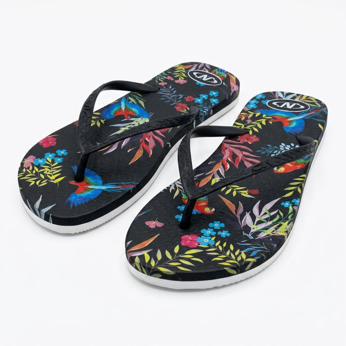 Women Tropical Floral Print Flip Flop Sandals