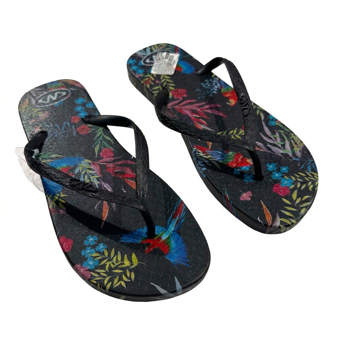 Women Tropical Floral Print Flip Flop Sandals