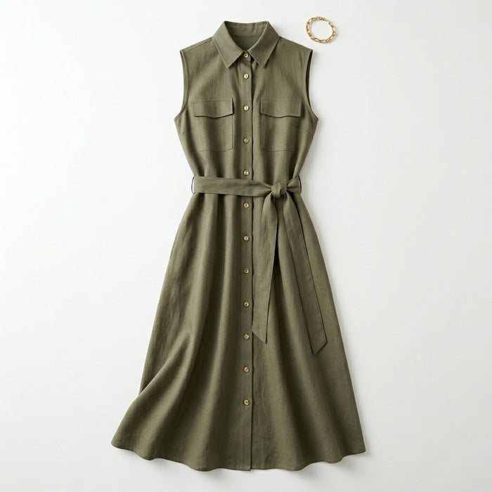 Women Utility Button Front Midi Dress