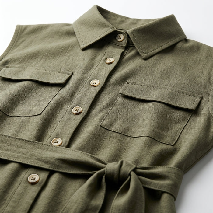 Women Utility Button Front Midi Dress