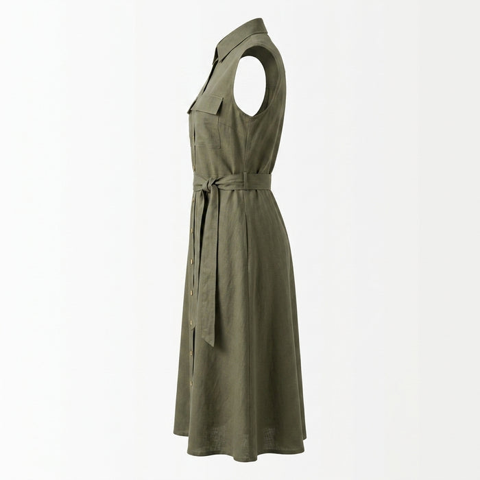 Women Utility Button Front Midi Dress