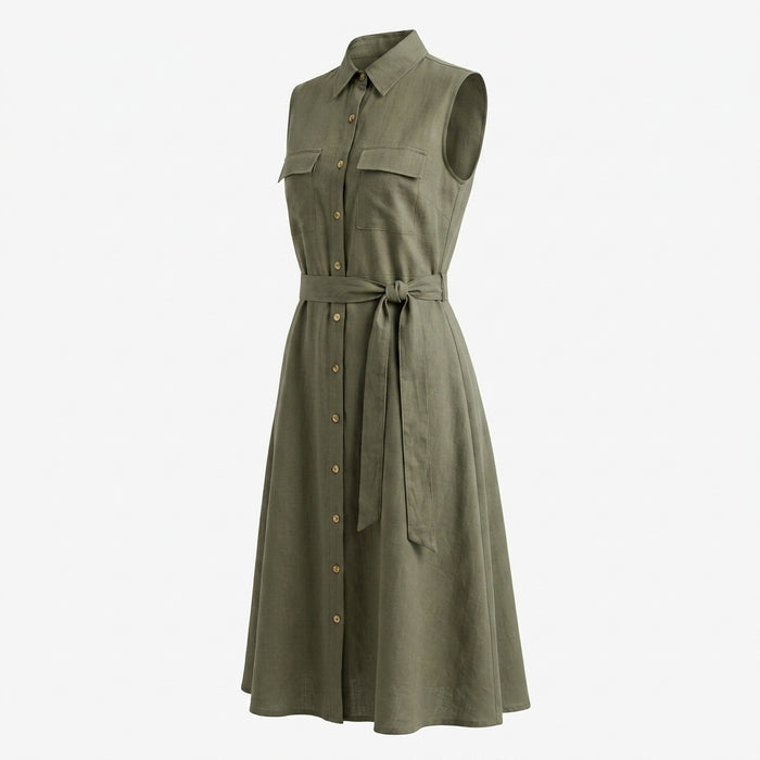 Women Utility Button Front Midi Dress