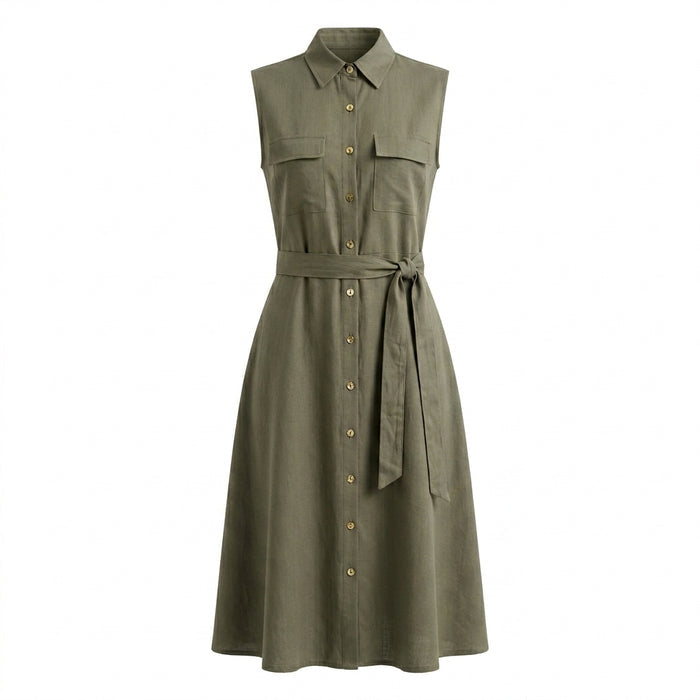 Women Utility Button Front Midi Dress