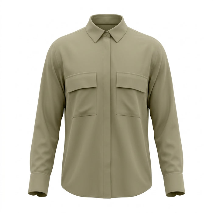 Women Utility Button Up Shirt With Flap Pockets