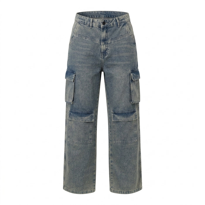Women Wide Leg Cargo Denim Jeans