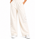 Women Wide Leg Sweatpants With Floral Lace Appliqué