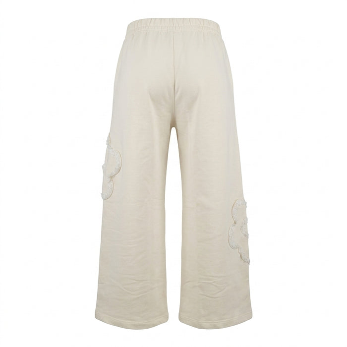 Women Wide Leg Sweatpants With Floral Lace Appliqué