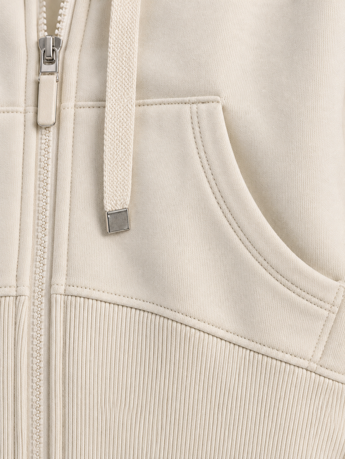 Women Zip-Up Hoodie With Drawstring Hood