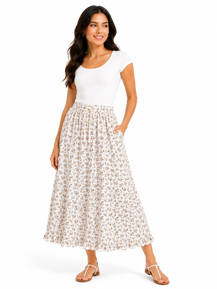 Floral Print Maxi Skirt With An Elastic Waistband