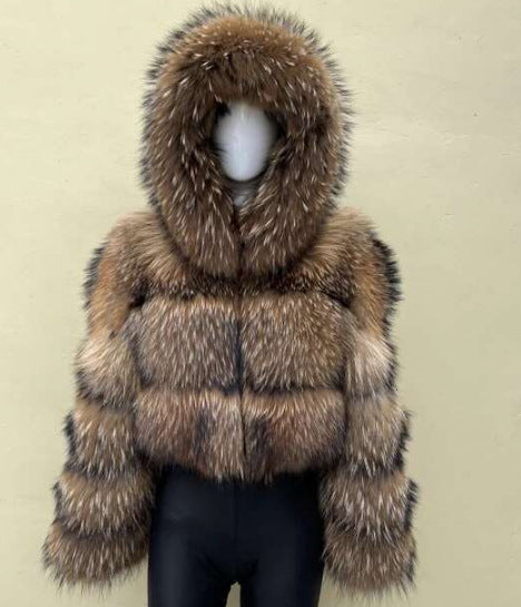 Raccoon Fur 3-Sleeve 5-Section Hat / S