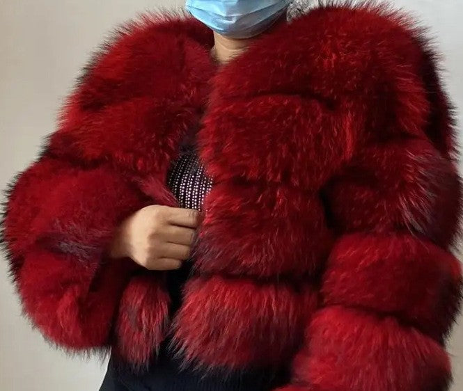 Crimson Raccoon Fur 4-Sleeve 4-Section / XXXXL
