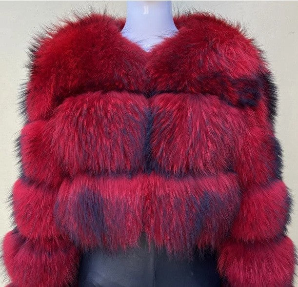Crimson Raccoon Fur 3-Sleeve 4-Section / XXL