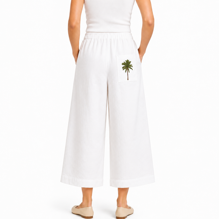 Women’s Palm Embroidered Wide-Leg Pants