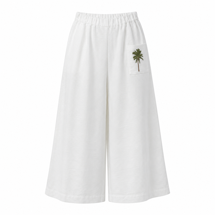 Women’s Palm Embroidered Wide-Leg Pants