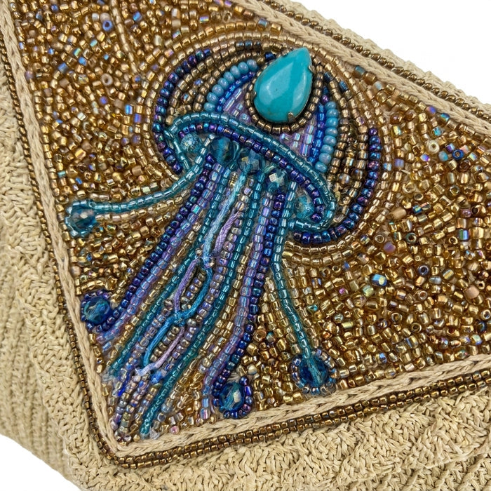 Woven Crossbody Bag With Beaded Jellyfish Design