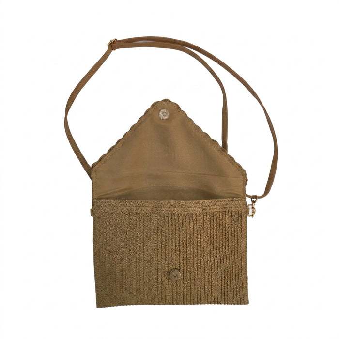 Woven Crossbody Bag With Beaded Sea Motif Flap