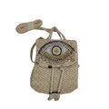 Woven Straw Mini Backpack With Beaded Evil Eye Design