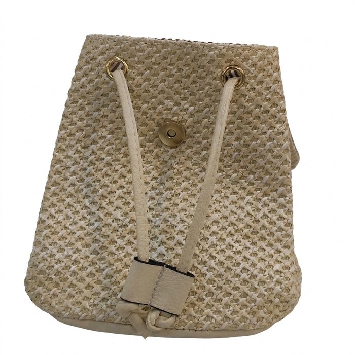 Woven Straw Mini Backpack With Beaded Evil Eye Design